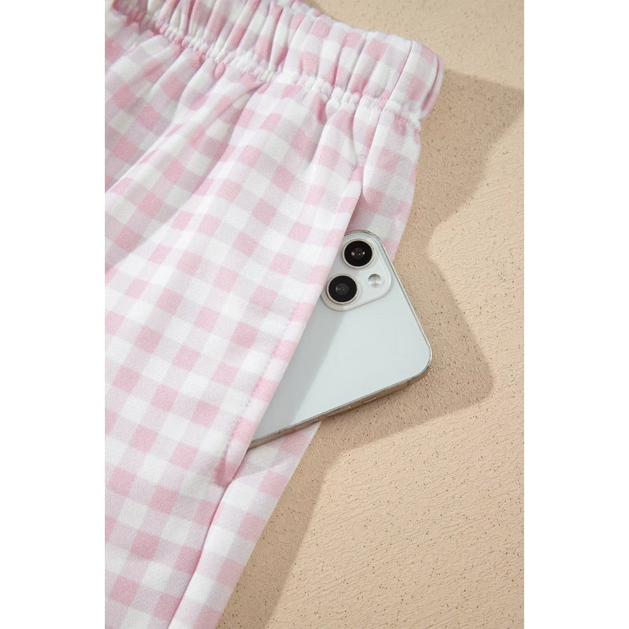Gingham Long Sleeve Sweatshirt and Shorts Set Apparel and Accessories