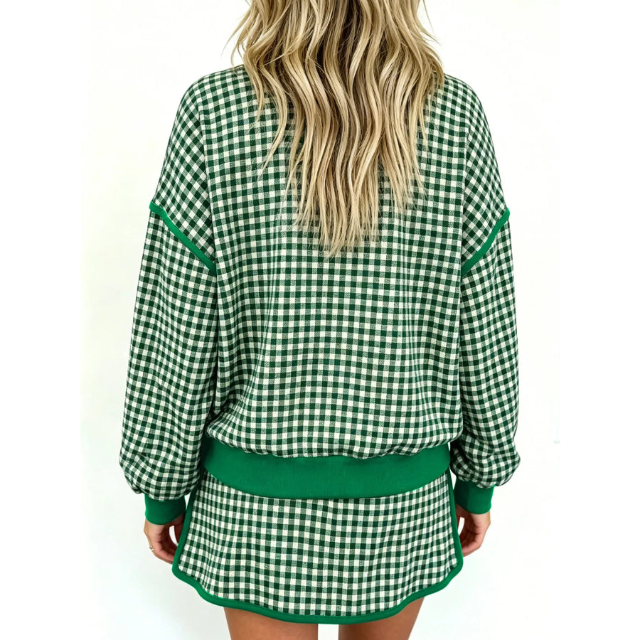 Gingham Long Sleeve Sweatshirt and Shorts Set Apparel and Accessories