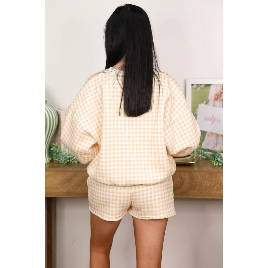 Gingham Long Sleeve Sweatshirt and Shorts Set Apparel Accessories