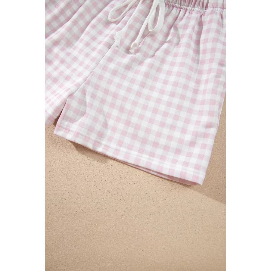 Gingham Long Sleeve Sweatshirt and Shorts Set Apparel and Accessories