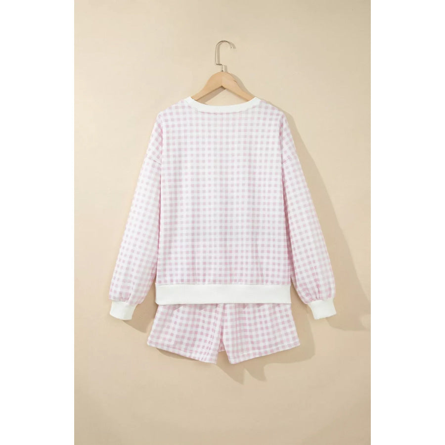 Gingham Long Sleeve Sweatshirt and Shorts Set Apparel and Accessories