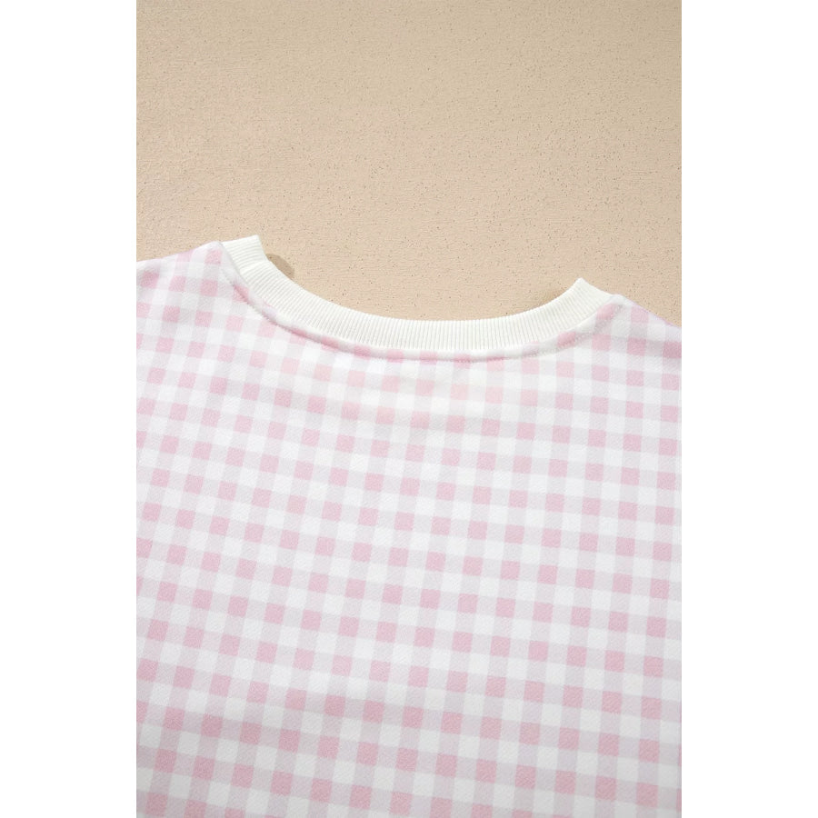 Gingham Long Sleeve Sweatshirt and Shorts Set Apparel and Accessories