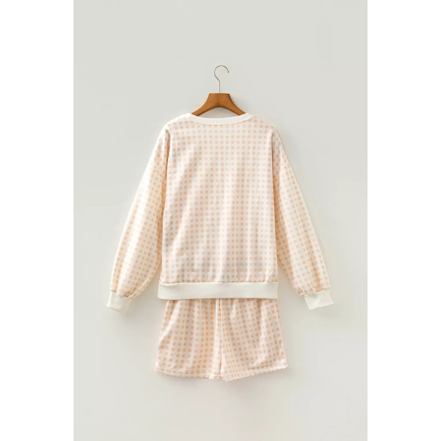Gingham Long Sleeve Sweatshirt and Shorts Set Apparel Accessories