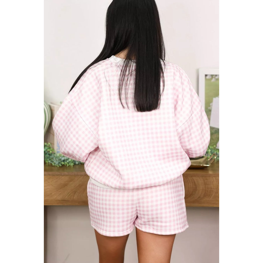 Gingham Long Sleeve Sweatshirt and Shorts Set Apparel and Accessories