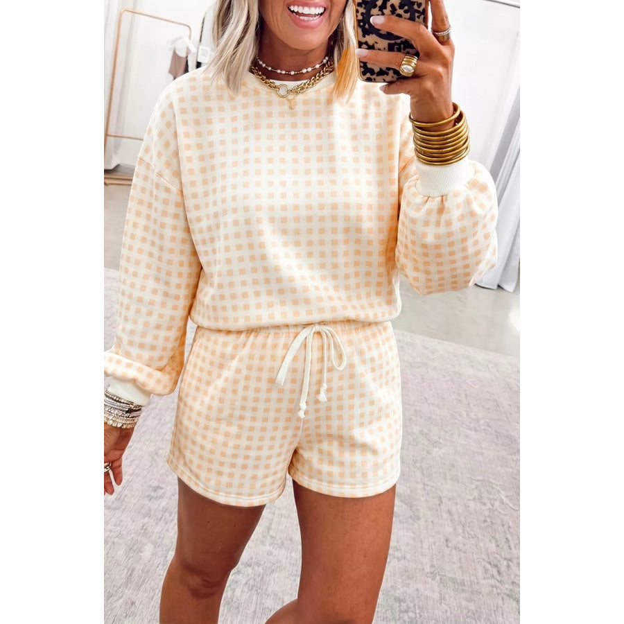 Gingham Long Sleeve Sweatshirt and Shorts Set Apparel Accessories