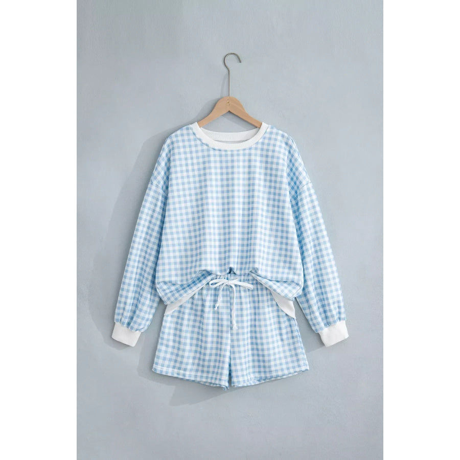 Gingham Long Sleeve Sweatshirt and Shorts Set Apparel Accessories