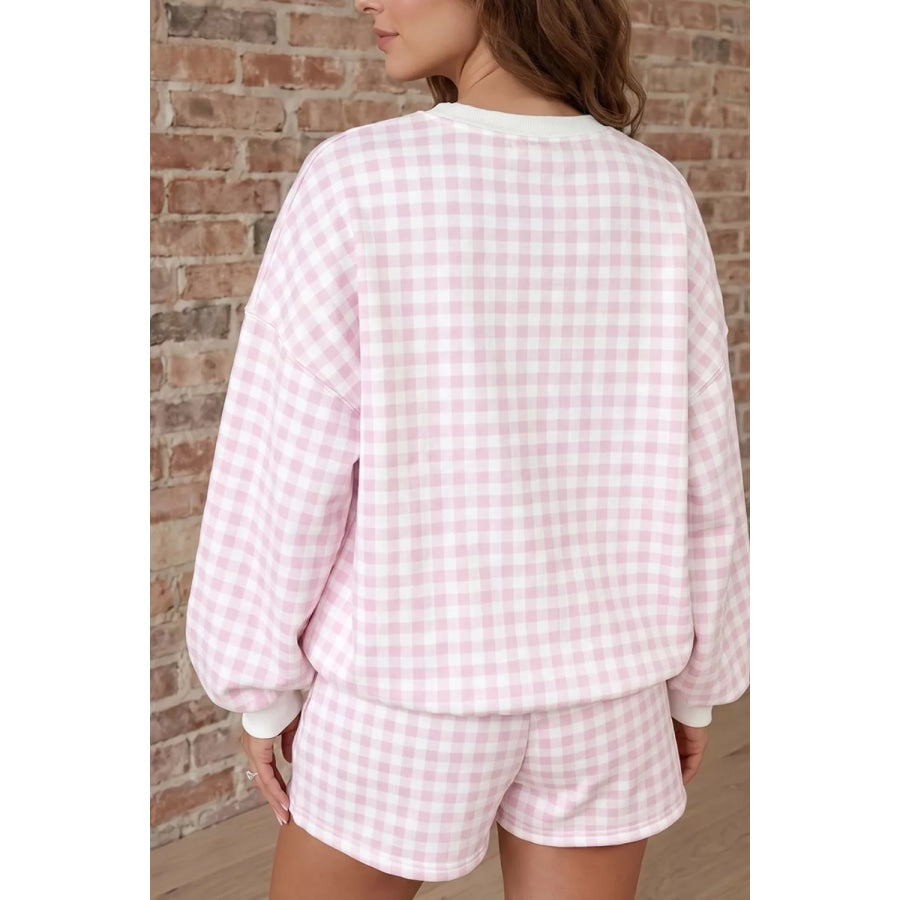 Gingham Long Sleeve Sweatshirt and Shorts Set Apparel and Accessories
