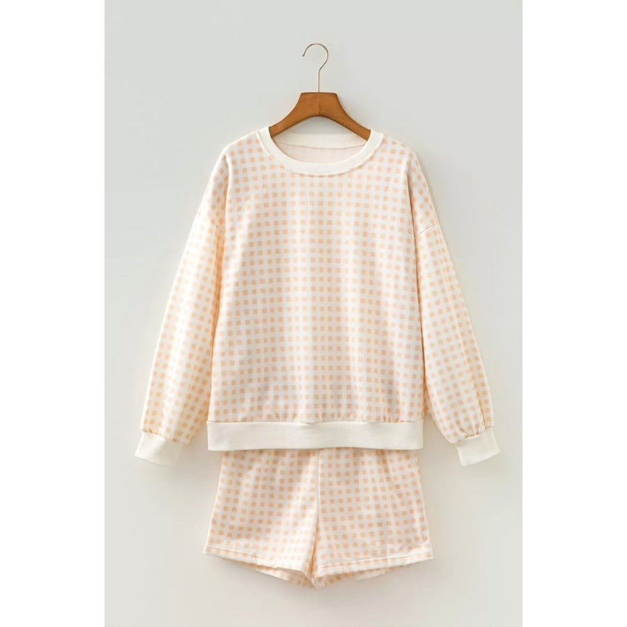 Gingham Long Sleeve Sweatshirt and Shorts Set Apparel Accessories