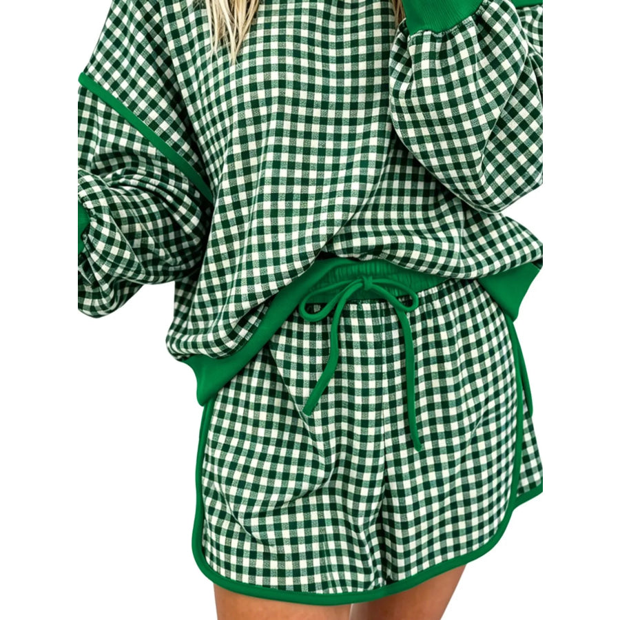 Gingham Long Sleeve Sweatshirt and Shorts Set Apparel and Accessories