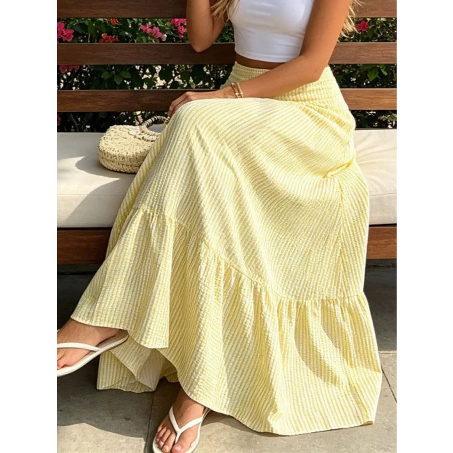 Gingham Maxi Skirt with Ruffled Hem Apparel and Accessories