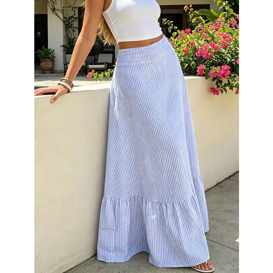 Gingham Maxi Skirt with Ruffled Hem Apparel and Accessories