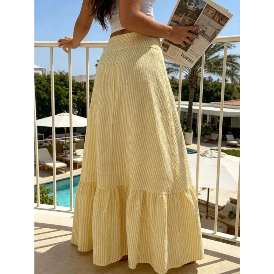 Gingham Maxi Skirt with Ruffled Hem Apparel and Accessories