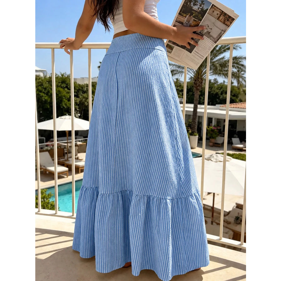 Gingham Maxi Skirt with Ruffled Hem Apparel and Accessories