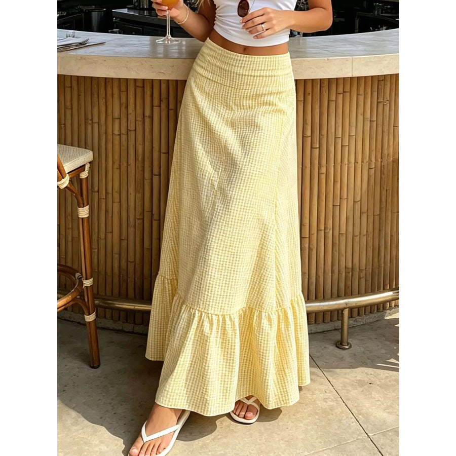 Gingham Maxi Skirt with Ruffled Hem Apparel and Accessories