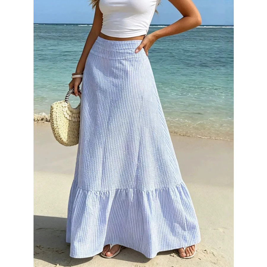 Gingham Maxi Skirt with Ruffled Hem Blue / XS Apparel and Accessories