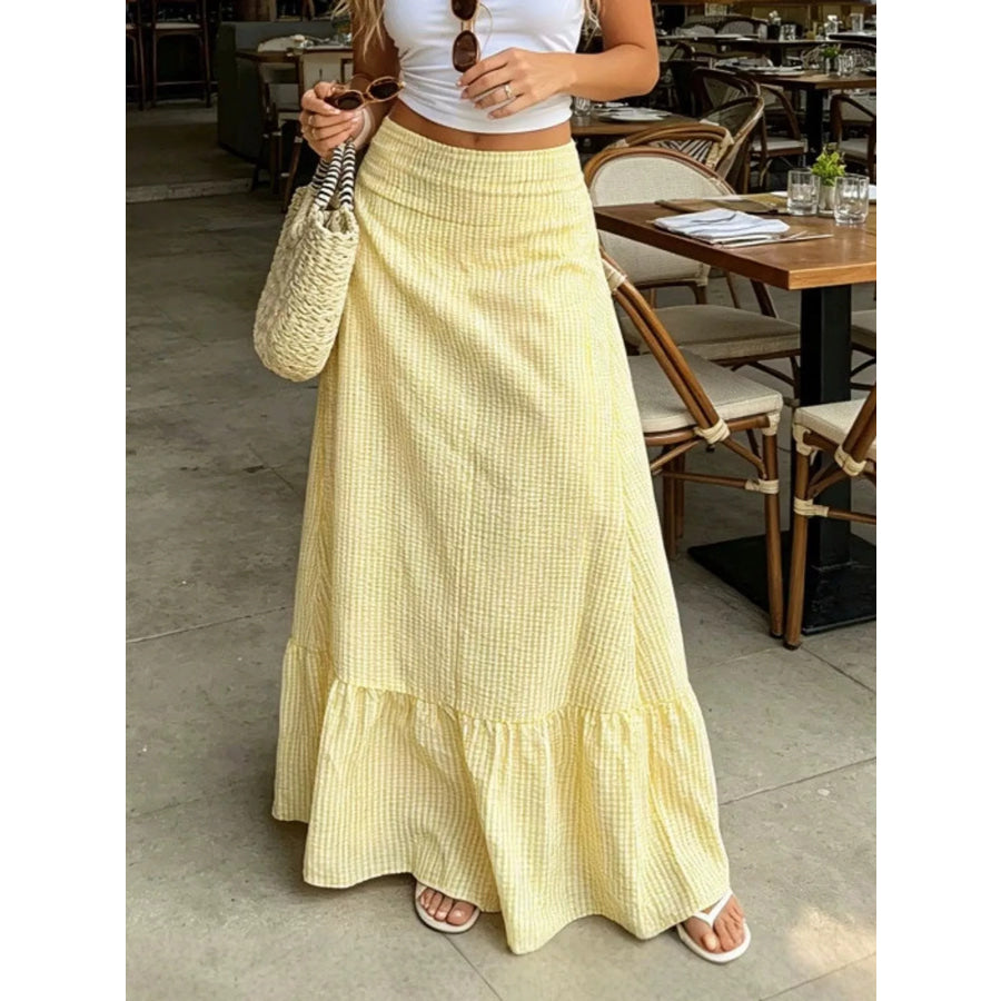Gingham Maxi Skirt with Ruffled Hem Yellow / XS Apparel and Accessories