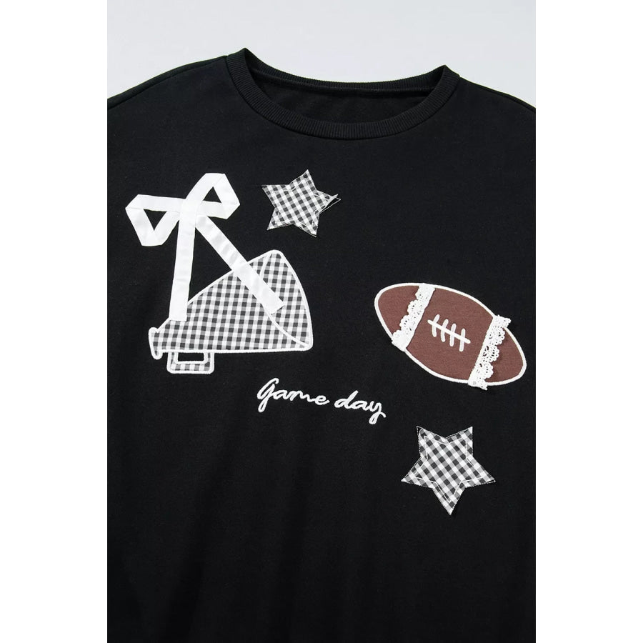 Gingham Patch Embroidered Rugby Game Day Stars Sweatshirt Apparel and Accessories