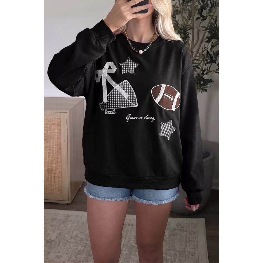 Gingham Patch Embroidered Rugby Game Day Stars Sweatshirt Apparel and Accessories
