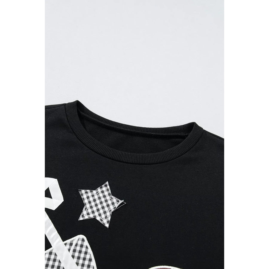 Gingham Patch Embroidered Rugby Game Day Stars Sweatshirt Apparel and Accessories