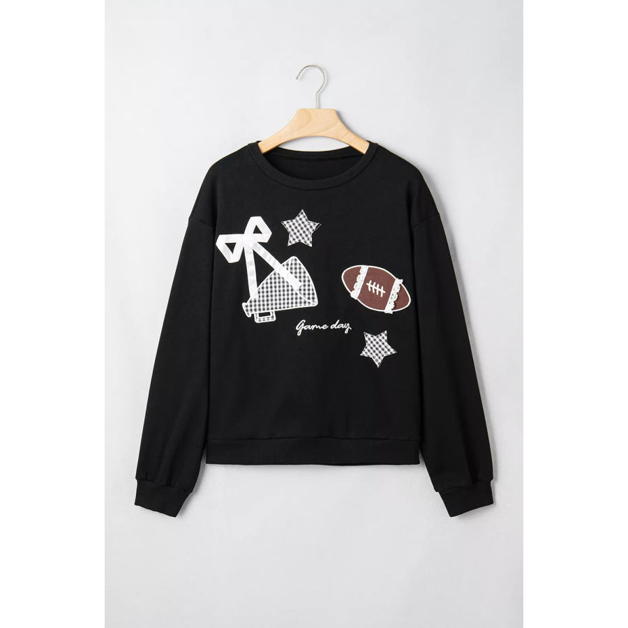 Gingham Patch Embroidered Rugby Game Day Stars Sweatshirt Apparel and Accessories