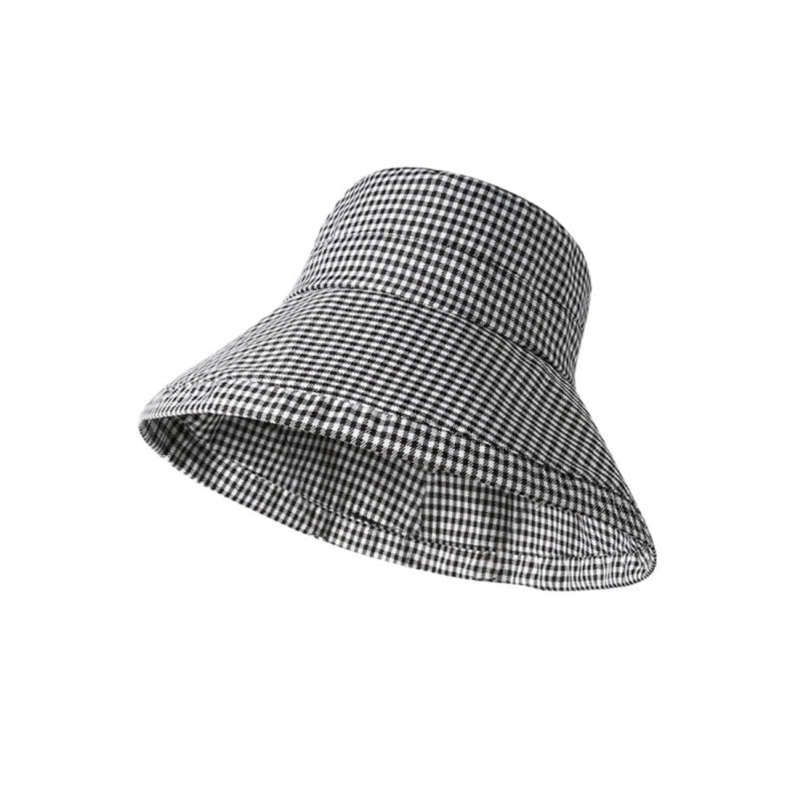 Gingham Pattern Wide Brim Bucket Hat Apparel and Accessories