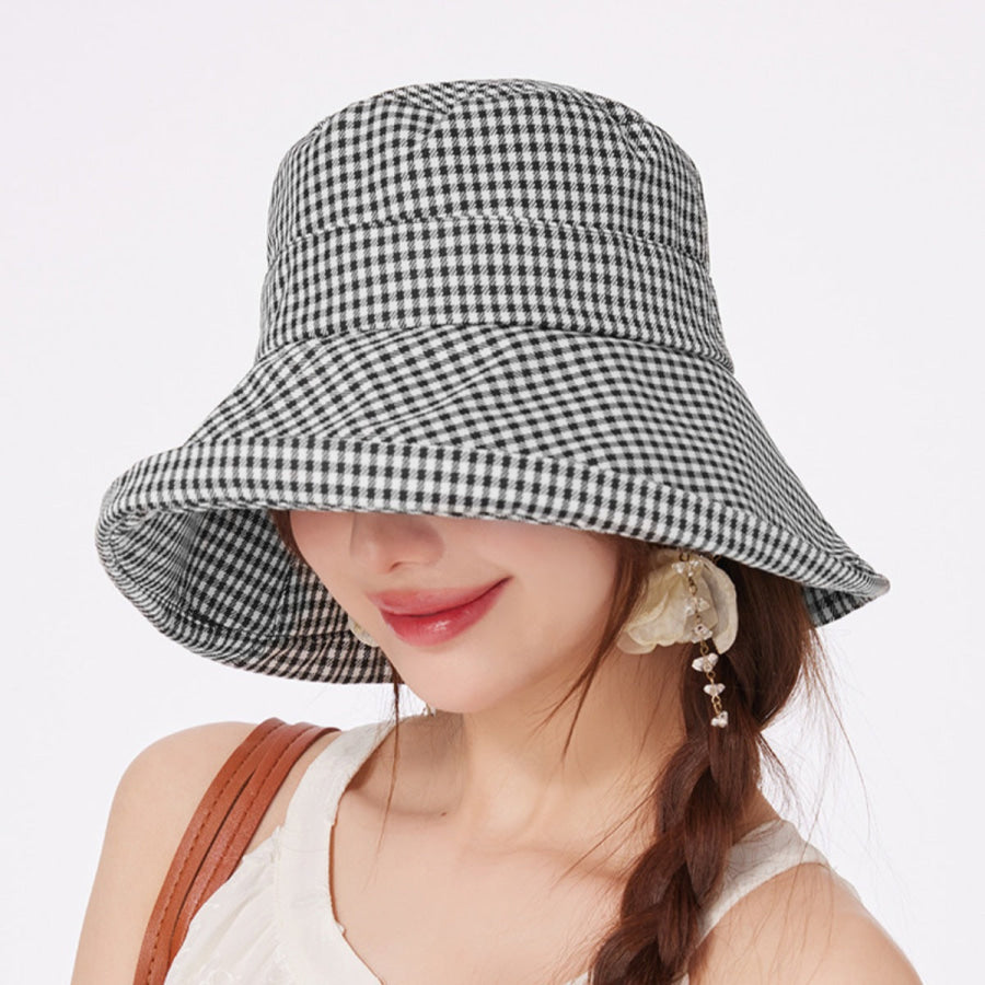 Gingham Pattern Wide Brim Bucket Hat Style A / One Size Apparel and Accessories