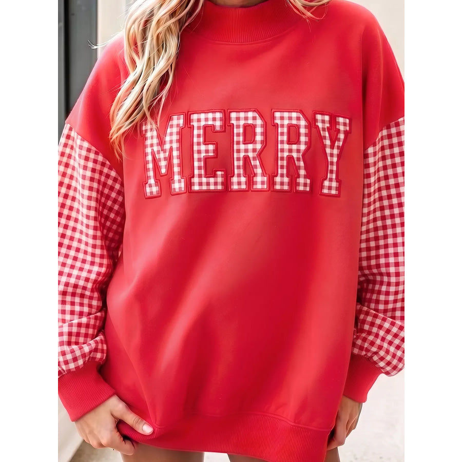 Gingham Plaid Oversized Pullover Sweatshirt Scarlet / S Apparel and Accessories