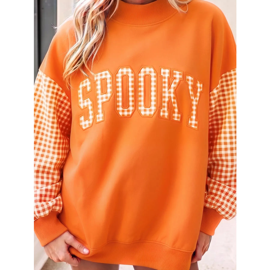 Gingham Plaid Oversized Pullover Sweatshirt Tangerine / S Apparel and Accessories