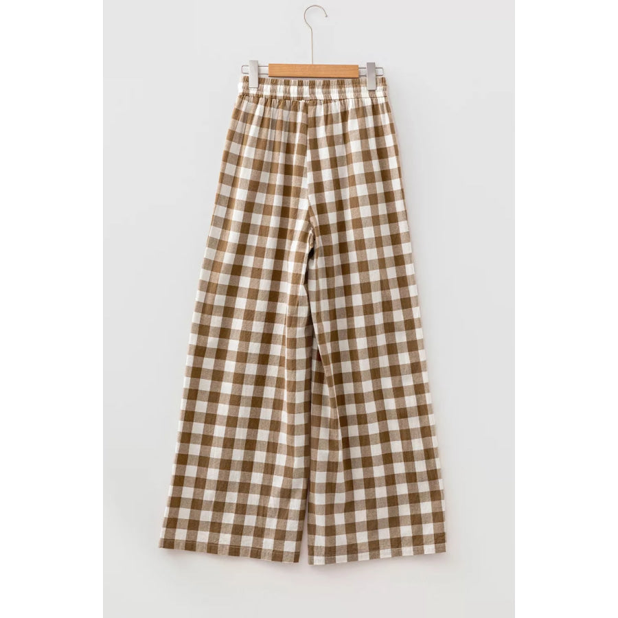 Gingham Plaid Tie Elastic Waist Shift Pants Apparel and Accessories