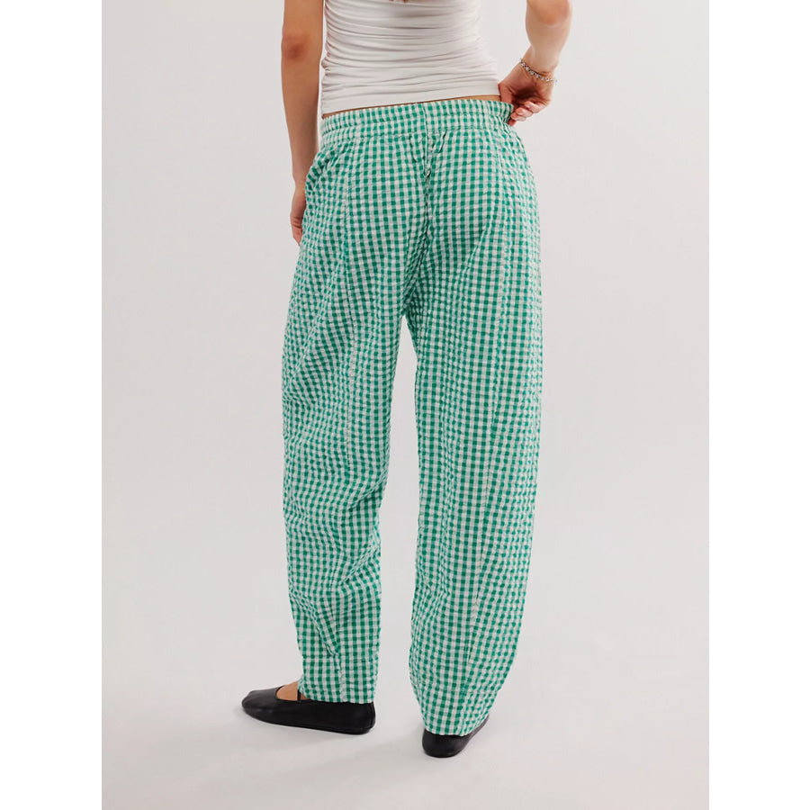 Gingham Relaxed Fit Pants Green / S Apparel and Accessories