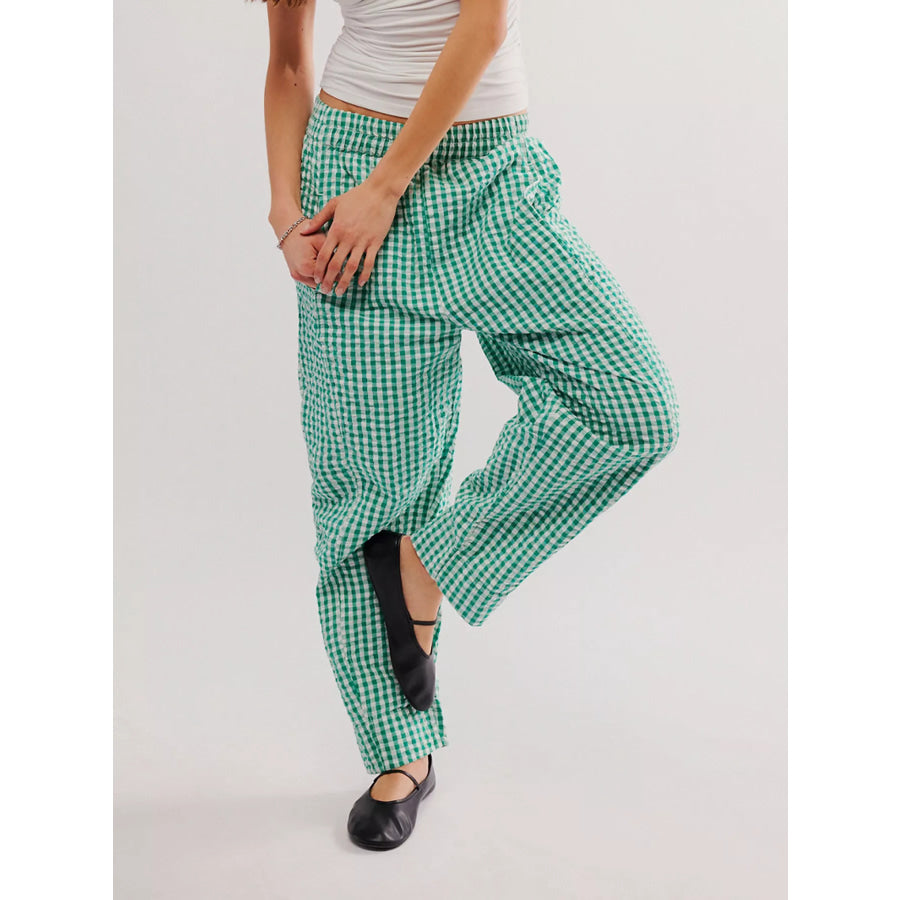 Gingham Relaxed Fit Pants Green / S Apparel and Accessories