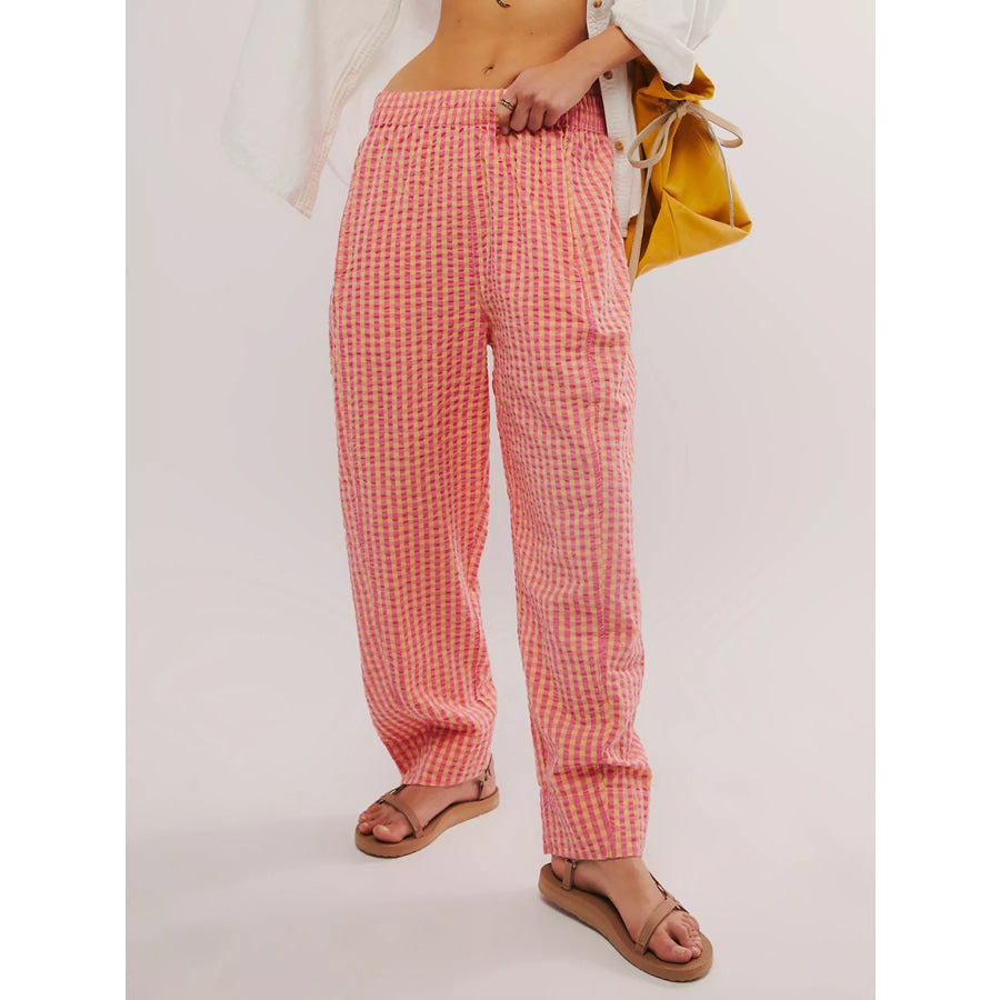 Gingham Relaxed Fit Pants Red / S Apparel and Accessories