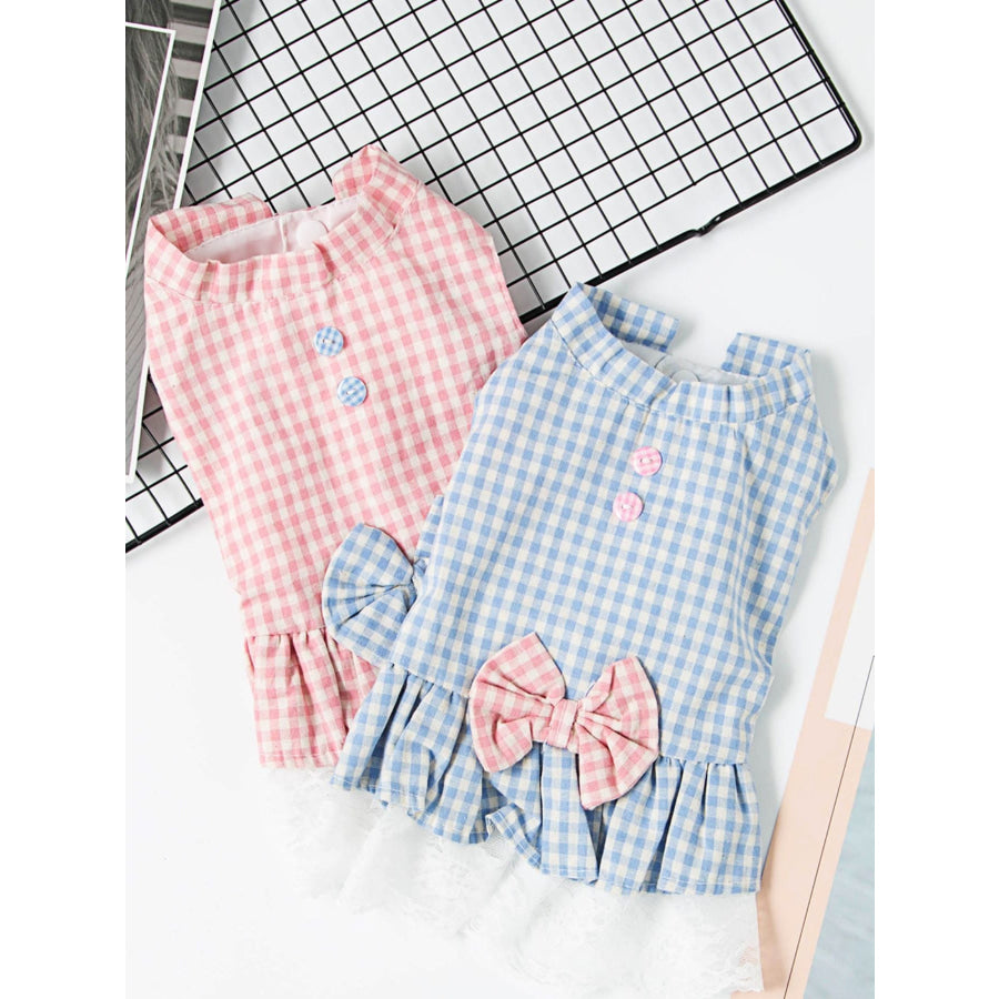 Gingham Ruffle Lace Pet Dress Apparel and Accessories