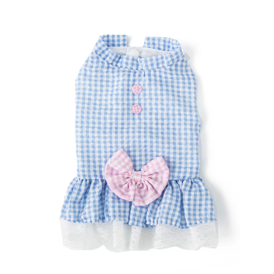 Gingham Ruffle Lace Pet Dress Blue / XS Apparel and Accessories