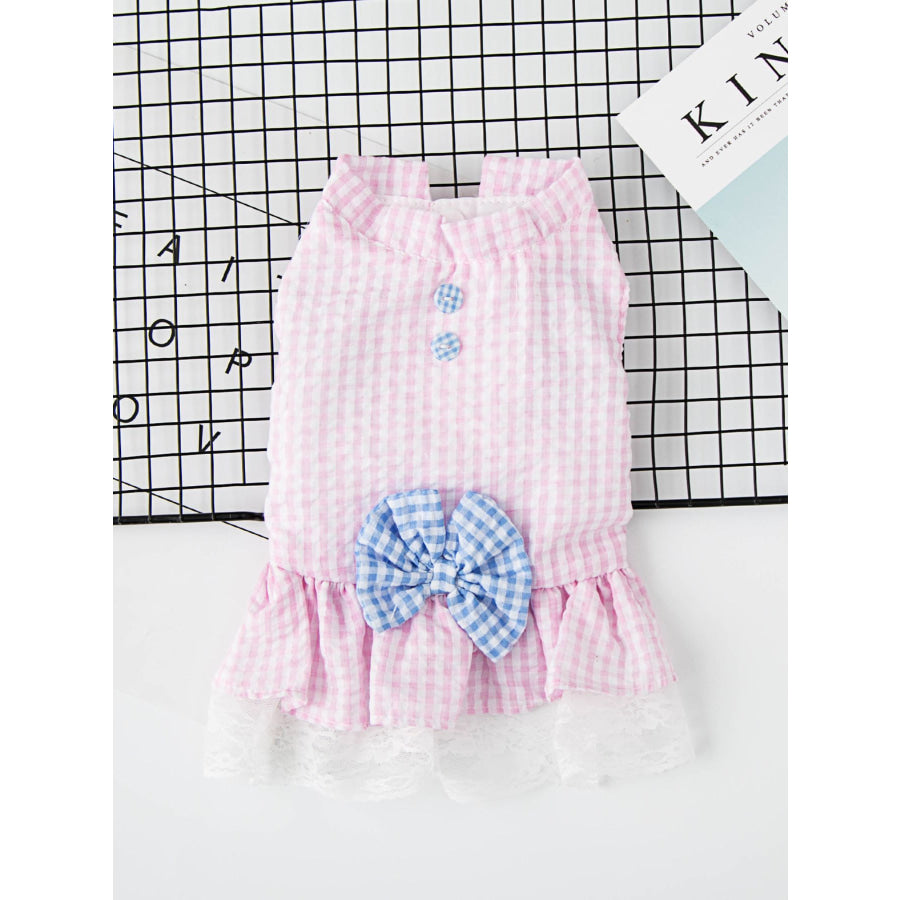 Gingham Ruffle Lace Pet Dress Pink / XS Apparel and Accessories