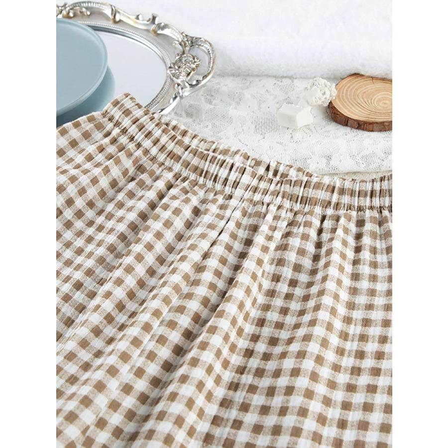 Gingham Ruffle-Trim Top and Pants Lounge Set Apparel and Accessories