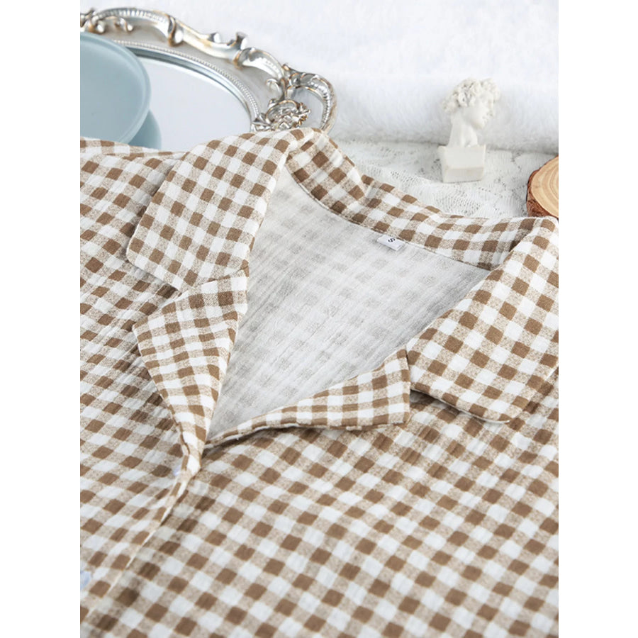 Gingham Ruffle-Trim Top and Pants Lounge Set Apparel and Accessories