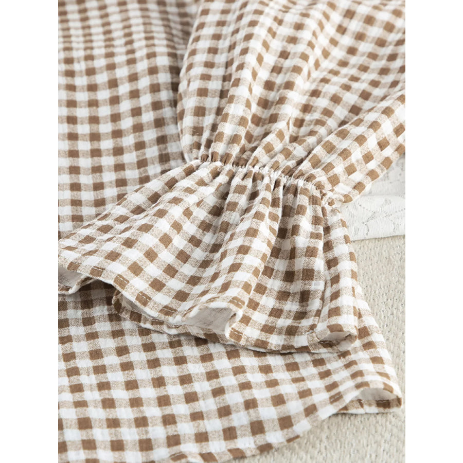 Gingham Ruffle-Trim Top and Pants Lounge Set Apparel and Accessories