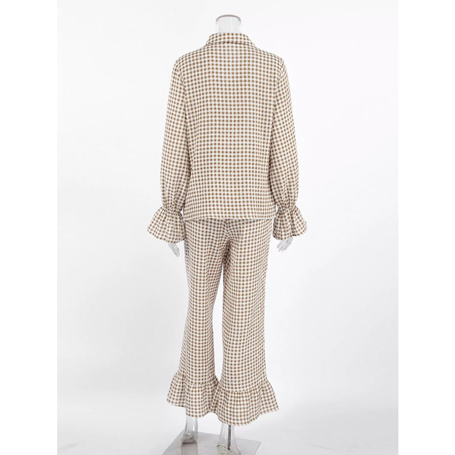 Gingham Ruffle-Trim Top and Pants Lounge Set Apparel and Accessories