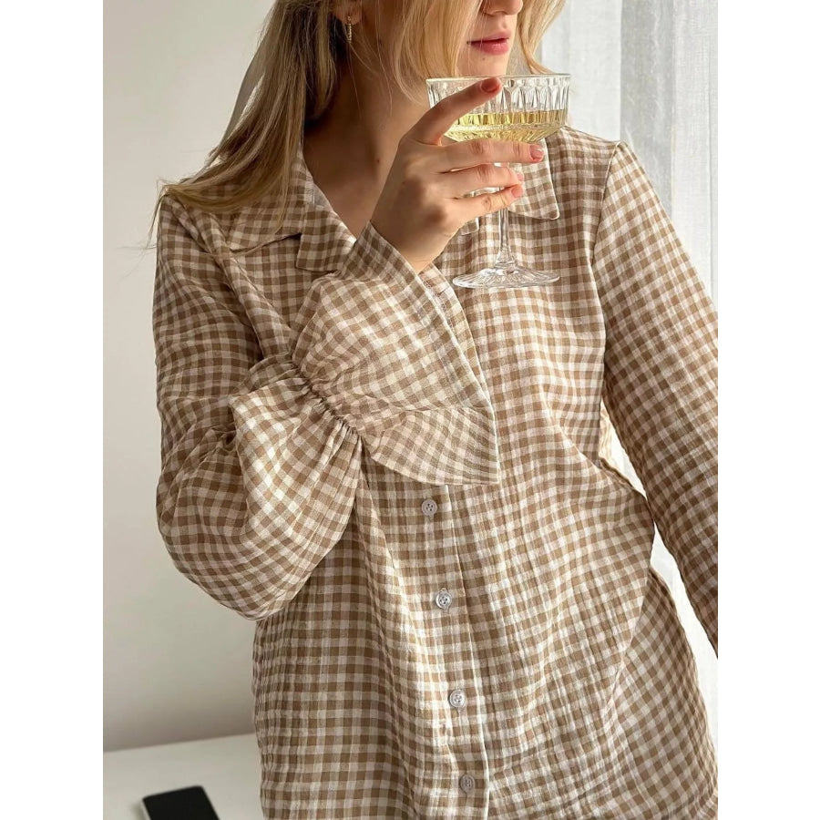 Gingham Ruffle-Trim Top and Pants Lounge Set Apparel and Accessories
