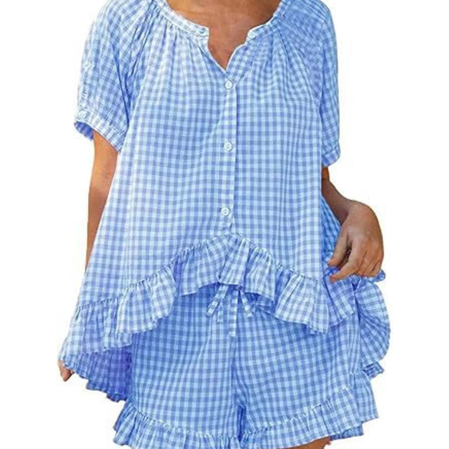 Gingham Ruffle Trim Top and Shorts Set Apparel and Accessories