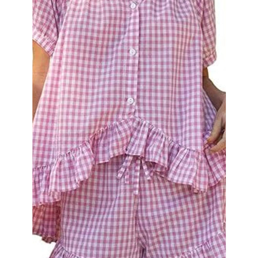 Gingham Ruffle Trim Top and Shorts Set Apparel and Accessories