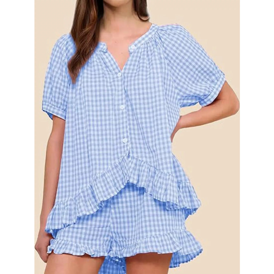 Gingham Ruffle Trim Top and Shorts Set Apparel and Accessories