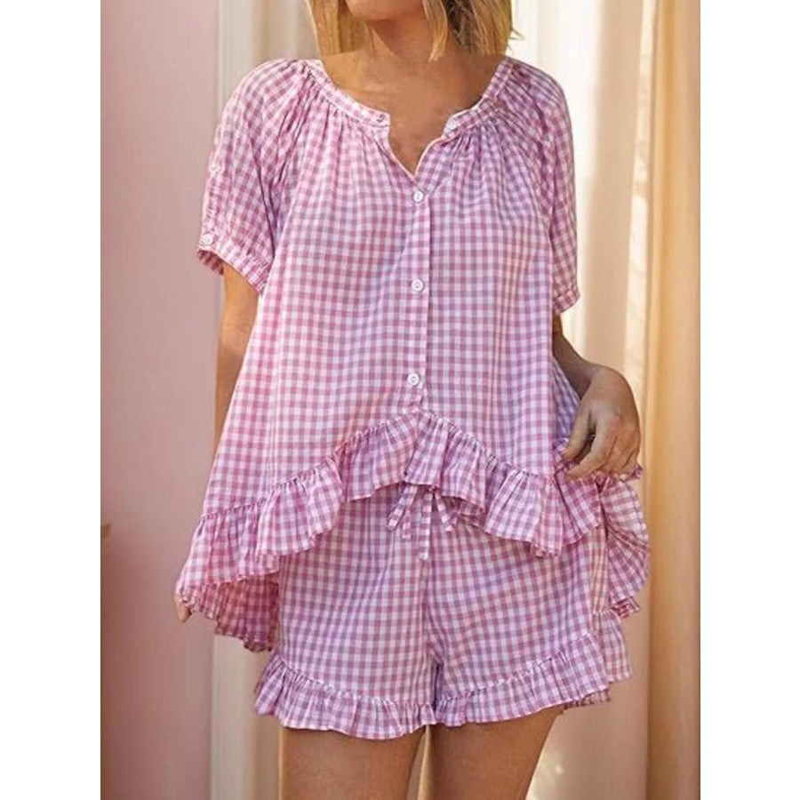 Gingham Ruffle Trim Top and Shorts Set Apparel and Accessories