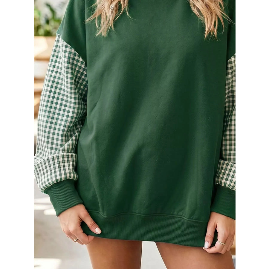 Gingham Sleeve Mock Neck Sweatshirt Apparel and Accessories