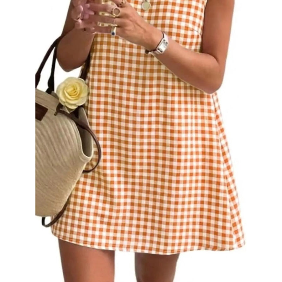 Gingham Sleeveless A-Line Mini Dress Apparel and Accessories