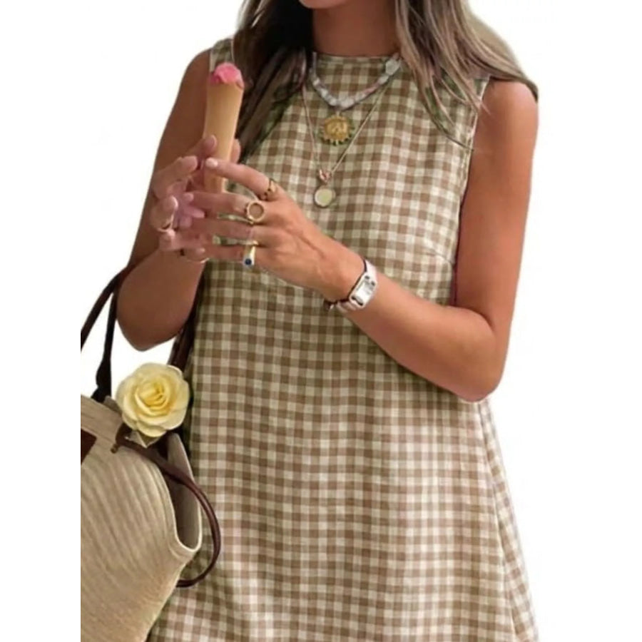 Gingham Sleeveless A-Line Mini Dress Apparel and Accessories