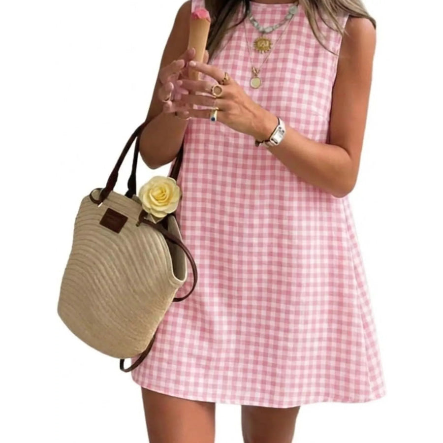 Gingham Sleeveless A-Line Mini Dress Apparel and Accessories