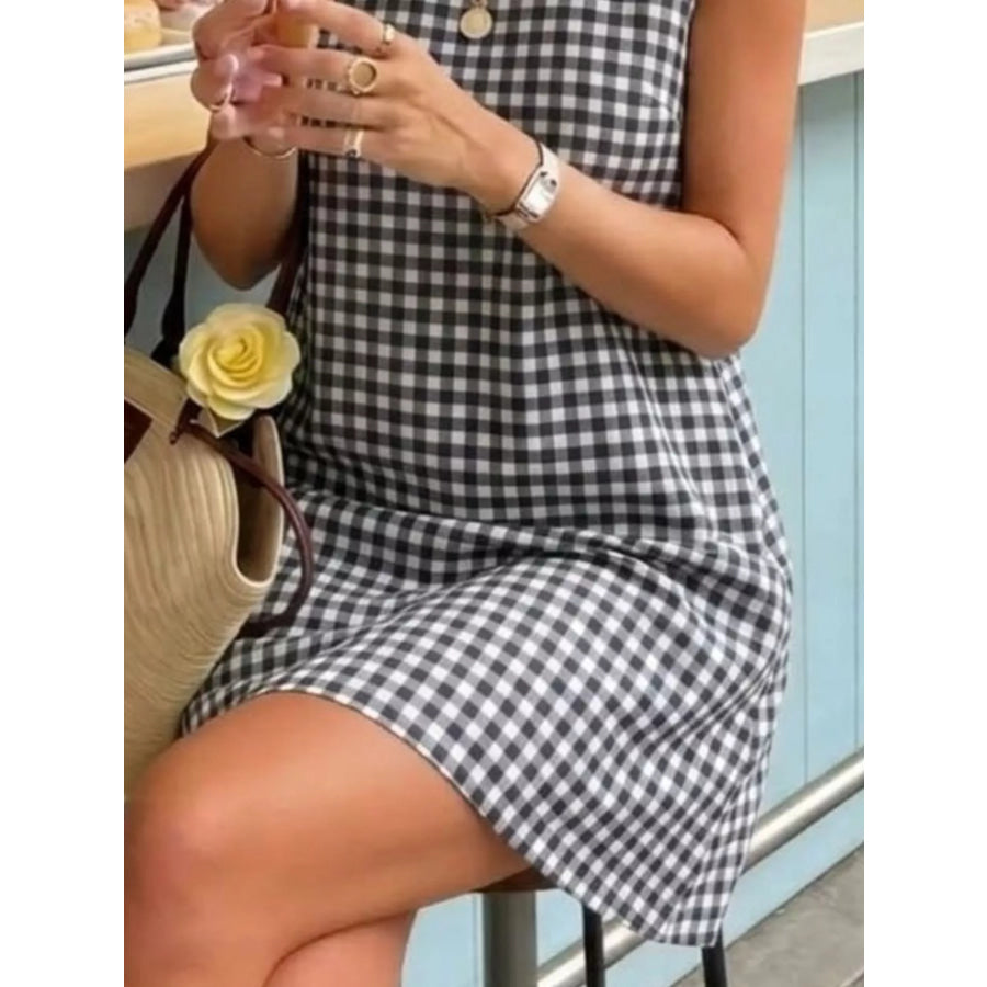 Gingham Sleeveless A-Line Mini Dress Apparel and Accessories