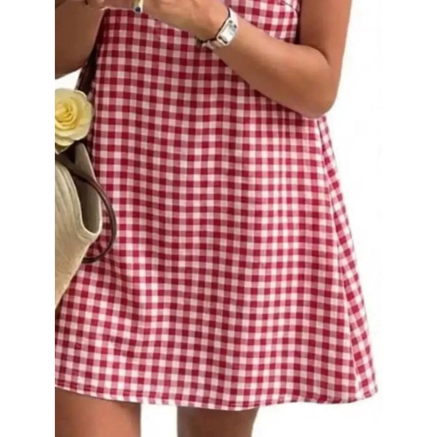 Gingham Sleeveless A-Line Mini Dress Apparel and Accessories